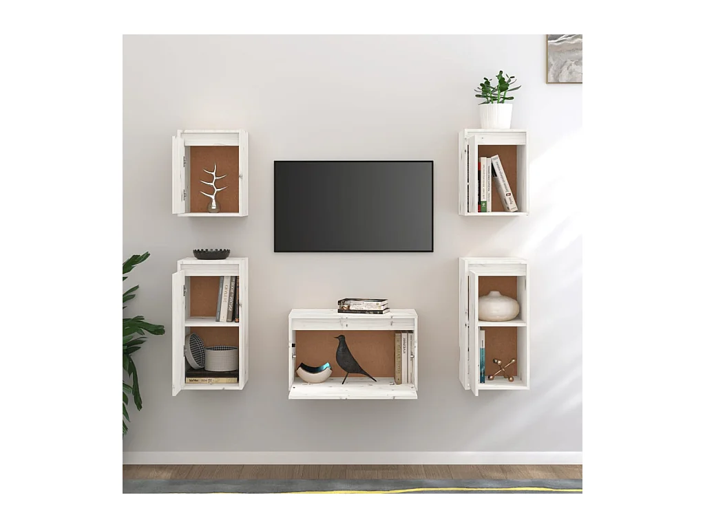 Arina  Meubles TV 5 pcs Blanc Bois massif de pin