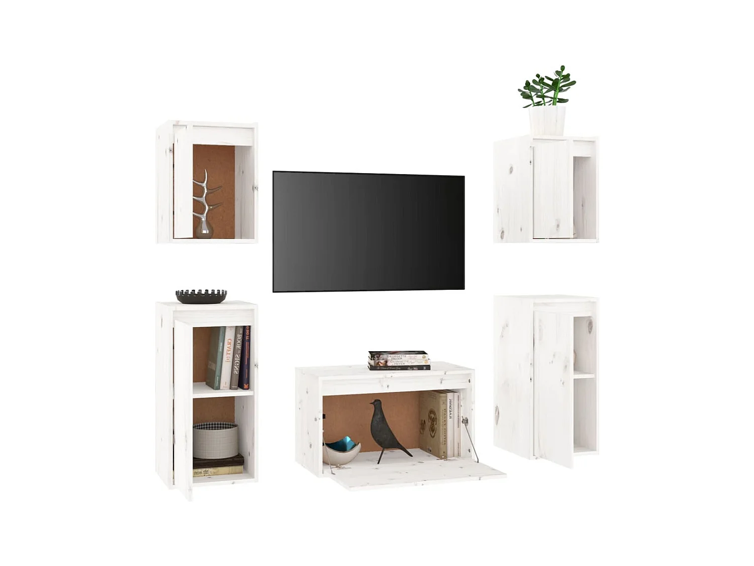 Arina  Meubles TV 5 pcs Blanc Bois massif de pin