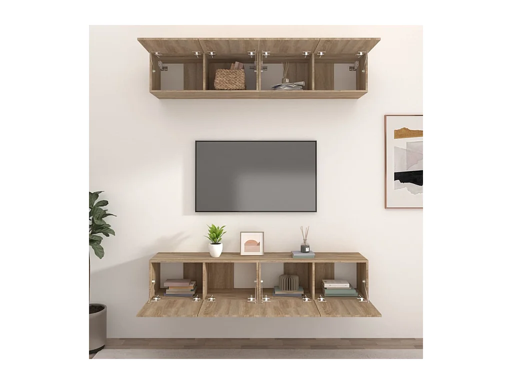 Assumption  Tv-meubels 4 st 80x30x30 cm bewerkt hout sonoma eikenkleurig