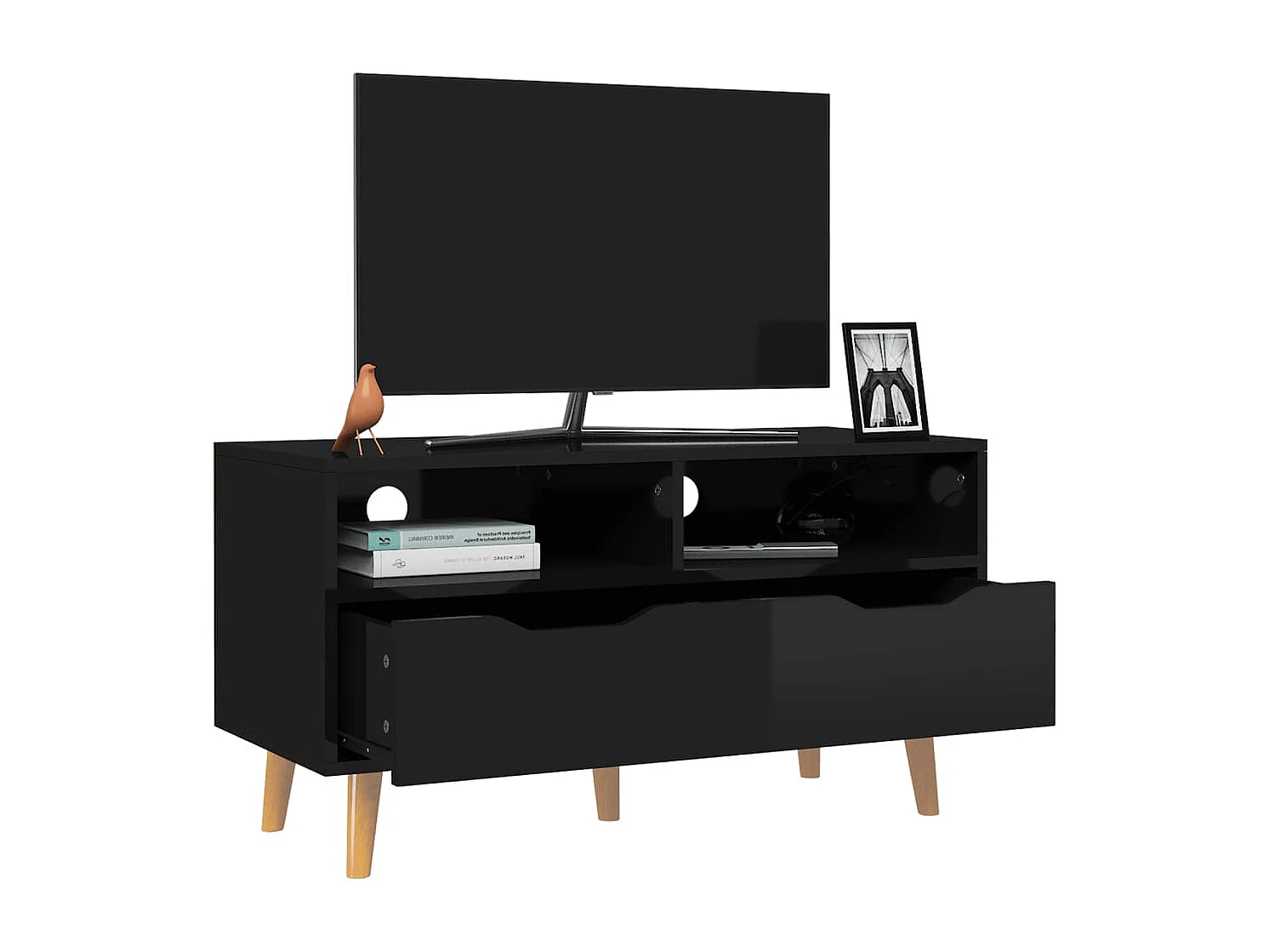 Homosassa  Tv-meubel 90x40x48,5 cm bewerkt hout hoogglans zwart