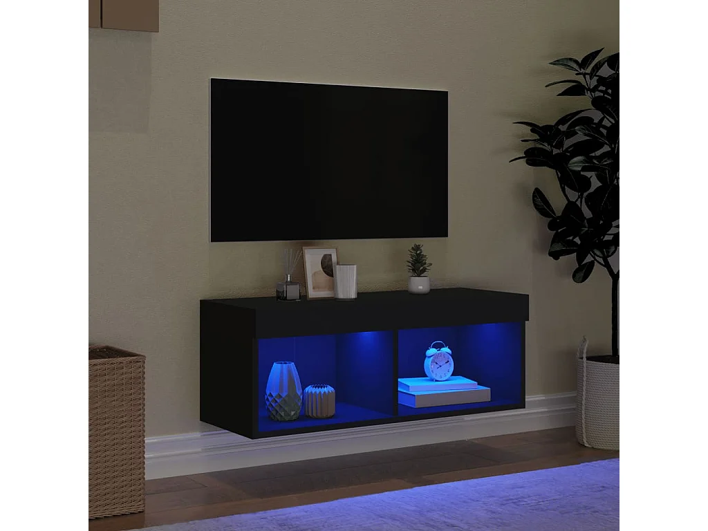 Mano  Meuble TV avec lumières LED noir 80x30x30 cm