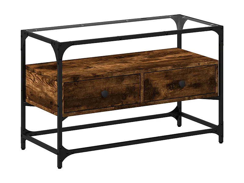 Varel  Mueble TV cristal y madera ingeniería roble ahumado 80x35x51 cm