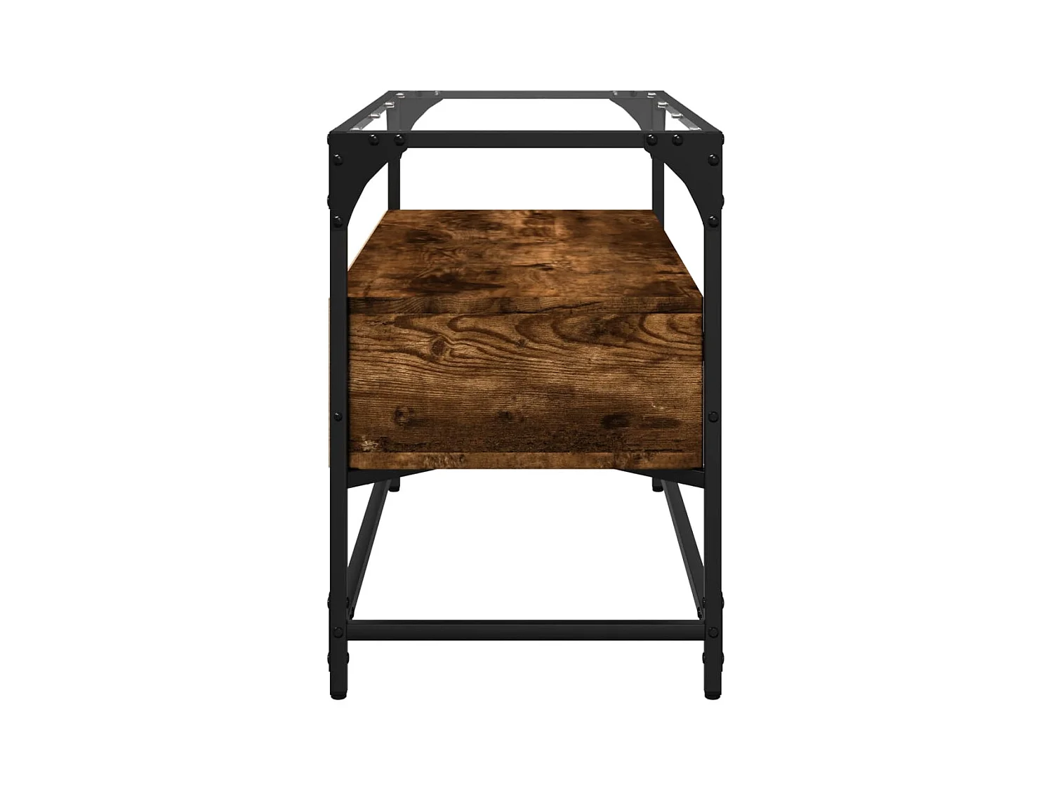 Varel  Meuble TV avec dessus en verre chêne fumé bois d'ingénierie