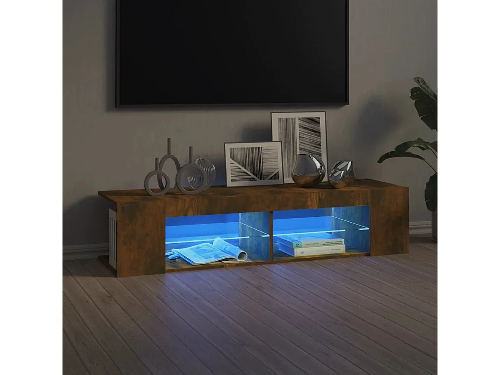 Henryetta  Mueble de TV con luces LED roble ahumado 135x39x30 cm