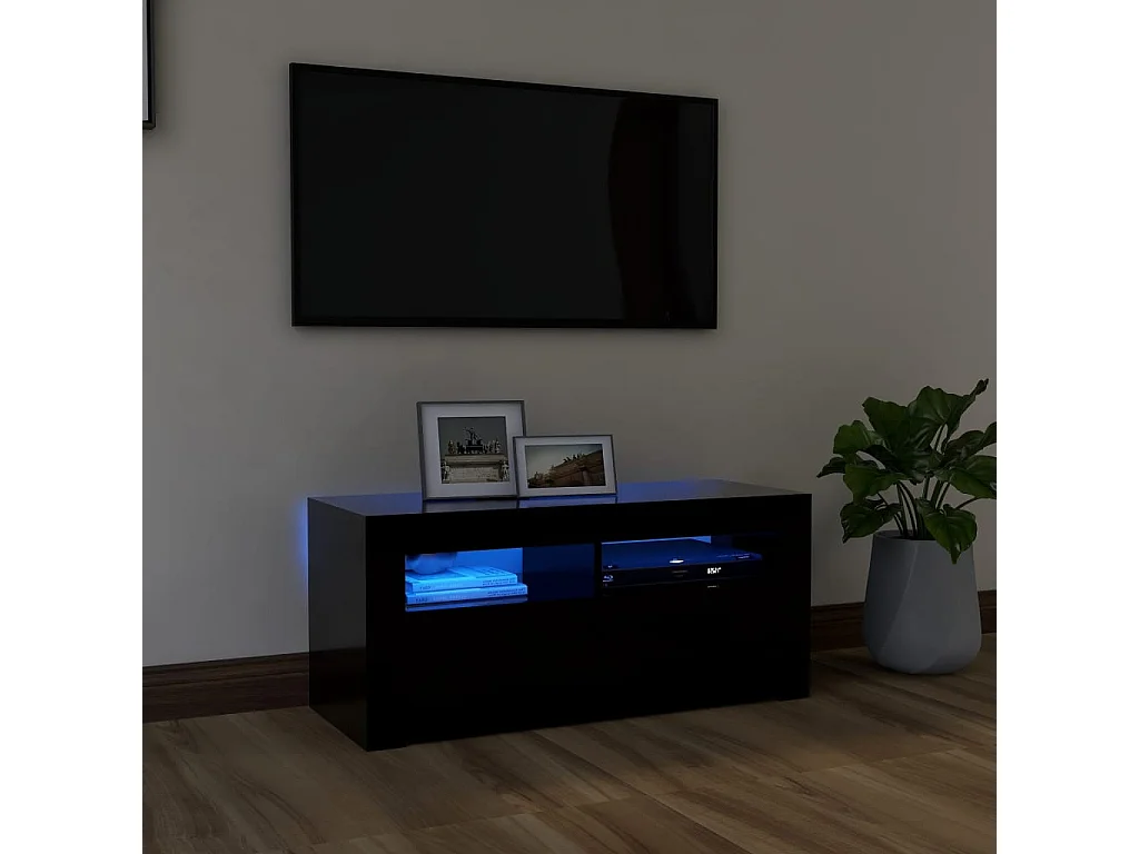 Kristineberg  Meuble TV avec lumières LED noir 90x35x40 cm