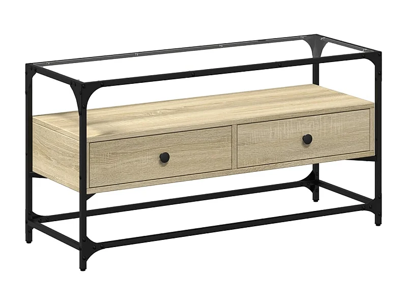 Varel  Mueble TV cristal y madera ingeniería roble Sonoma 98x35x51 cm