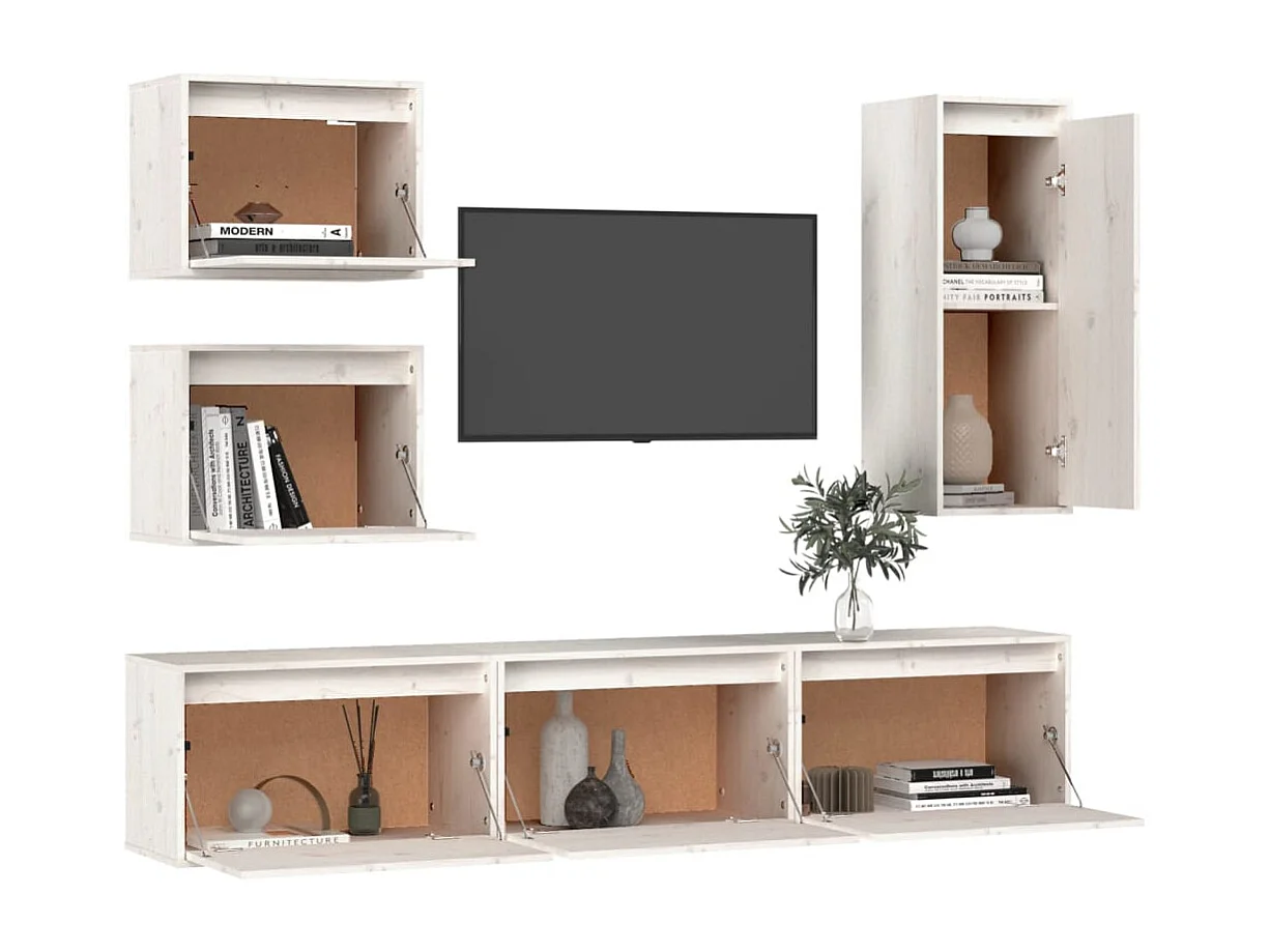 Attalla  Meubles TV 6 pcs Blanc Bois massif de pin