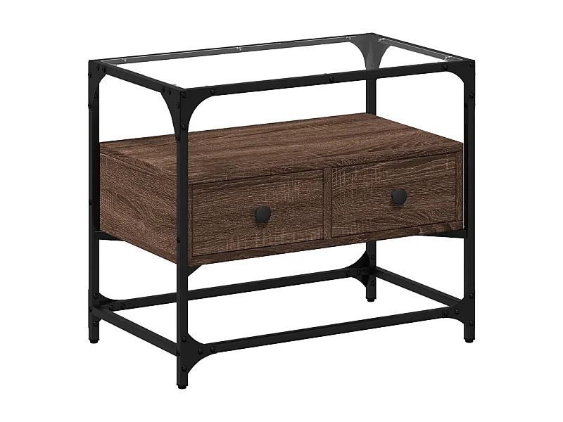 Varel  Meuble TV avec dessus en verre chêne marron bois d'ingénierie