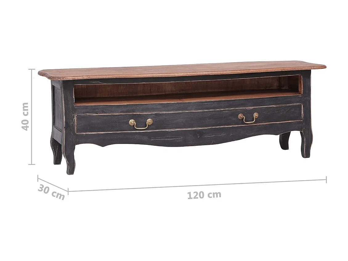 Marie-Luce  Meuble TV 120x30x40 cm noir bois d'acajou massif