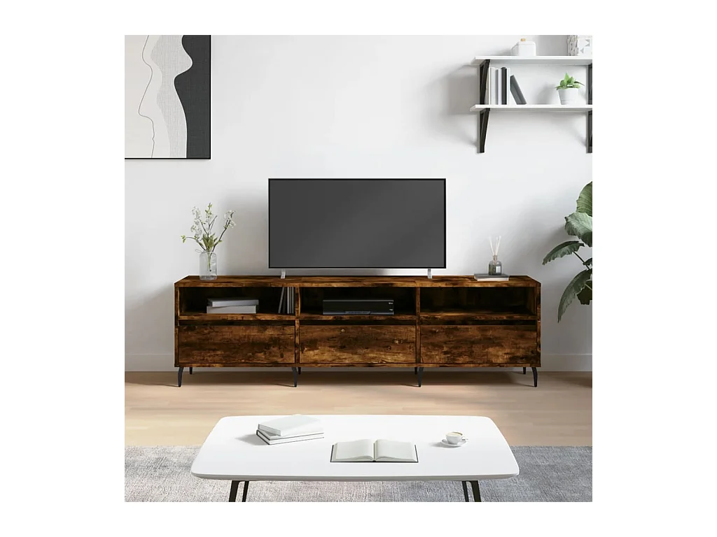 Lommel  Meuble TV chêne fumé 150x30x44,5 cm bois d'ingénierie