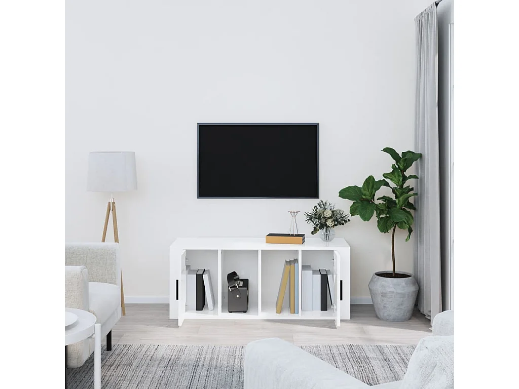 Alfinn  Tv-meubel 100x35x40 cm bewerkt hout hoogglans wit