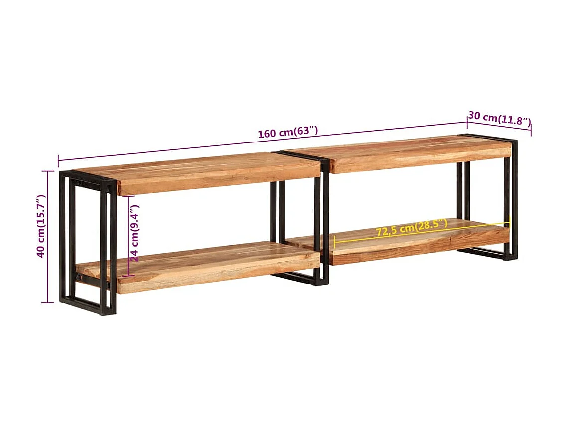 Clearfield  Meuble TV 160x30x40 cm bois d'acacia massif
