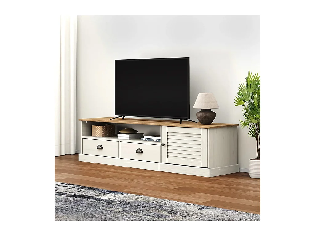 Marc-Frédéric  Meuble TV VIGO blanc 156x40x40 cm bois massif de pin