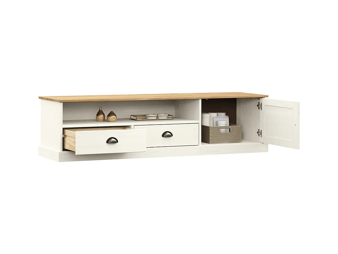 Marc-Frédéric  Meuble TV VIGO blanc 156x40x40 cm bois massif de pin