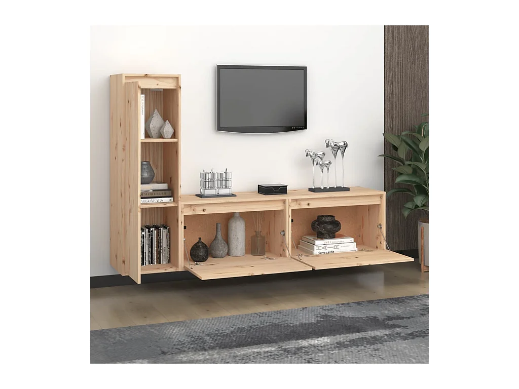 Volri  Meubles TV 3 pcs Bois massif de pin
