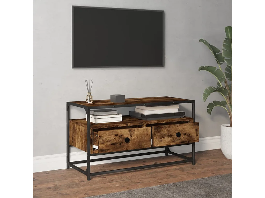 Bralir  Meuble TV chêne fumé 80x35x45 cm bois d'ingénierie