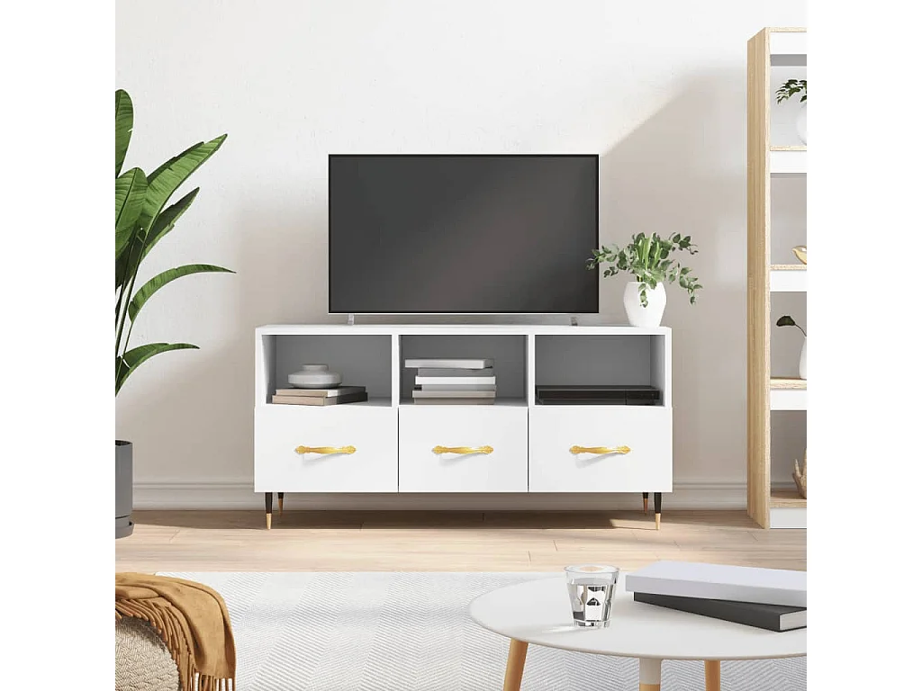 Ravy  Meuble TV blanc 102x36x50 cm bois d'ingénierie