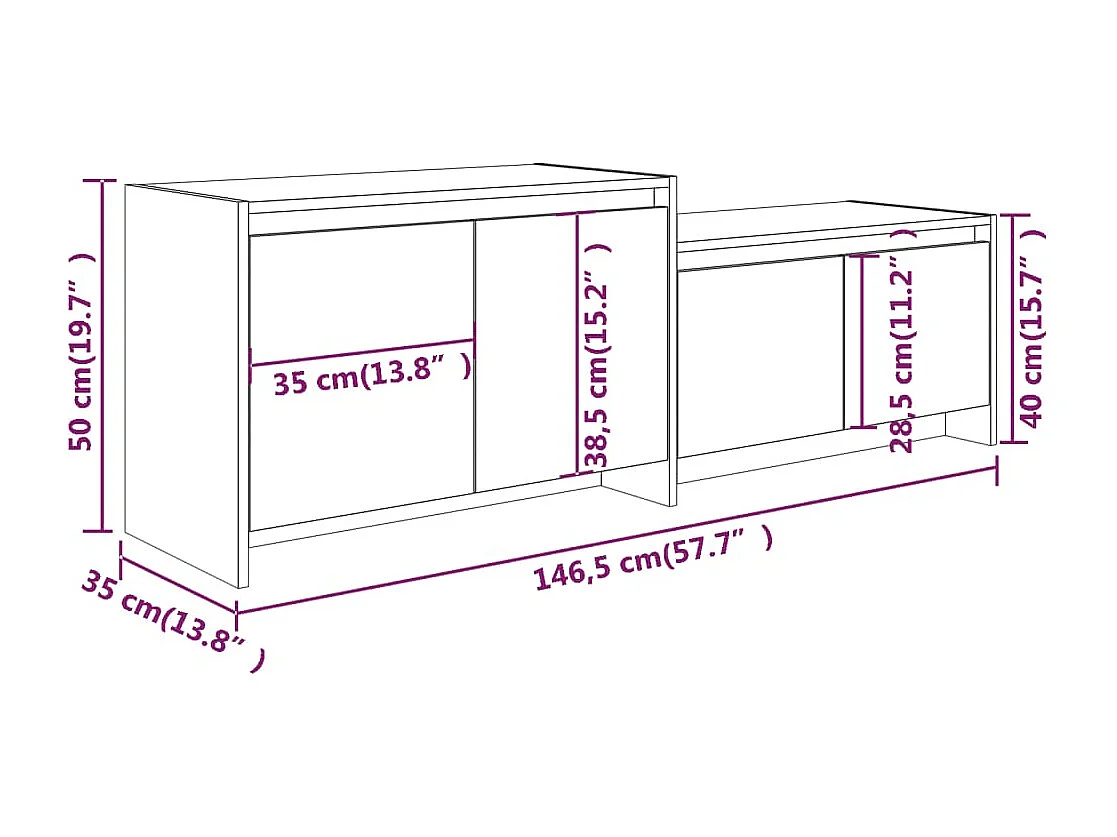 Barre  Tv-meubel 146,5x35x50 cm bewerkt hout grijs sonoma eikenkleurig