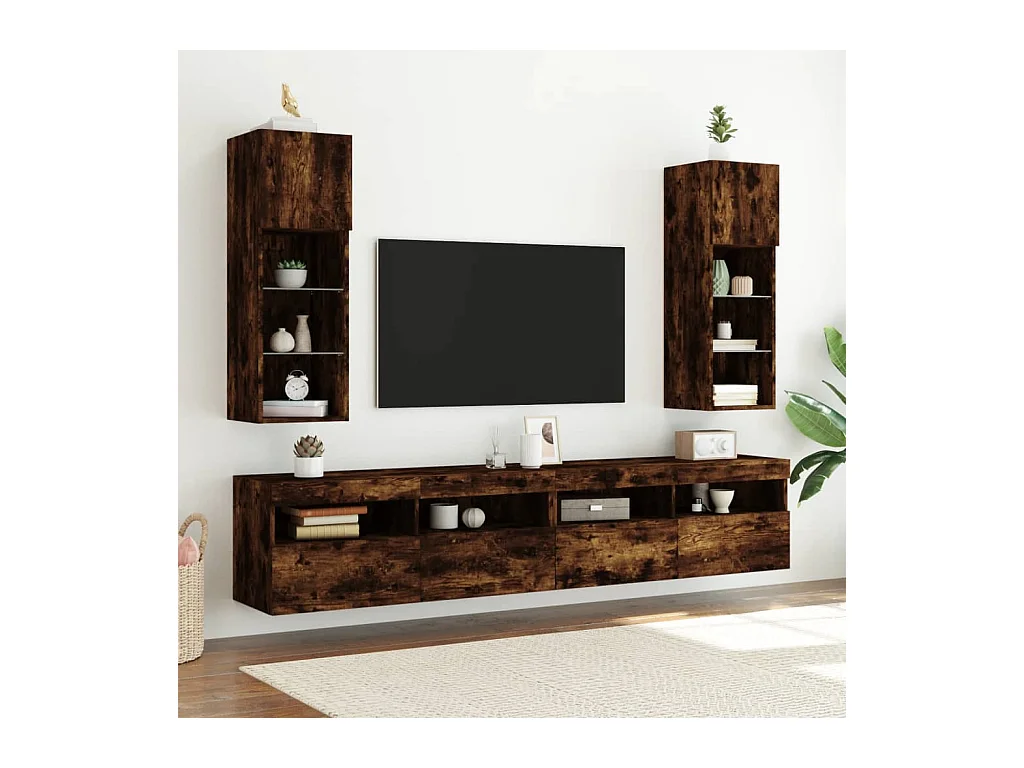 Almar  Meubles TV avec lumières LED 2 pcs chêne fumé 30,5x30x90 cm