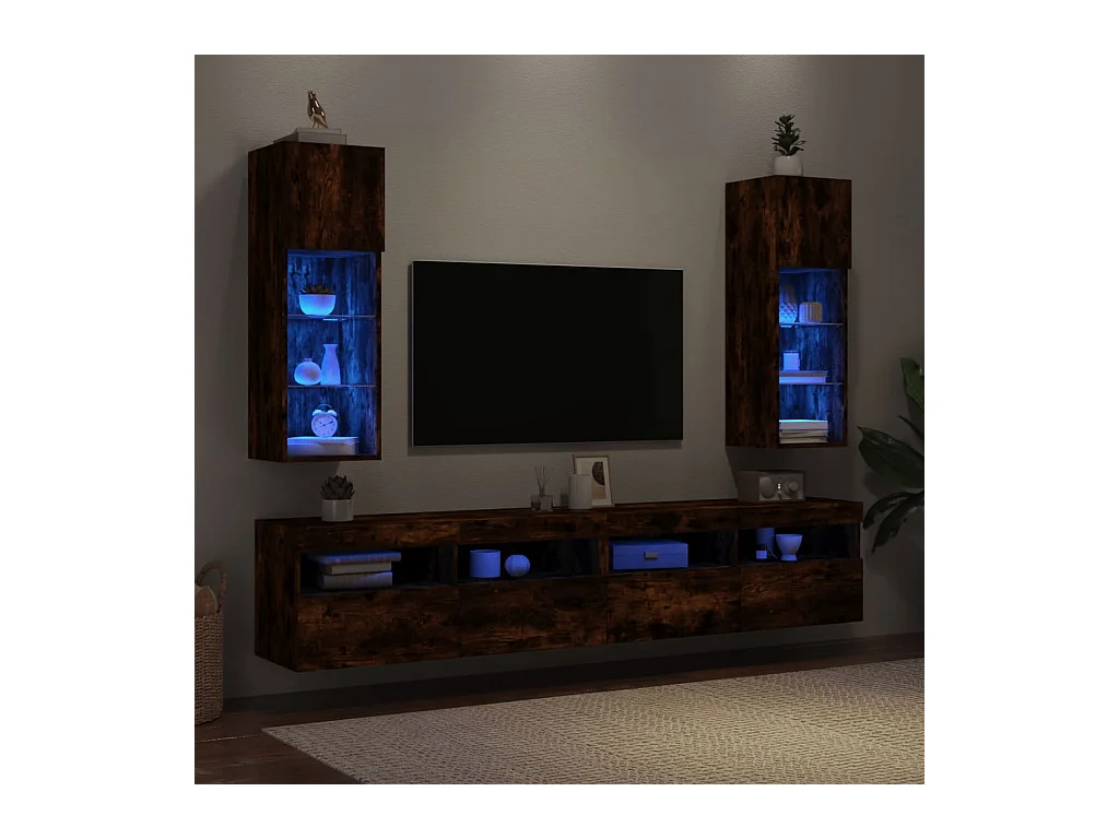 Almar  Meubles TV avec lumières LED 2 pcs chêne fumé 30,5x30x90 cm