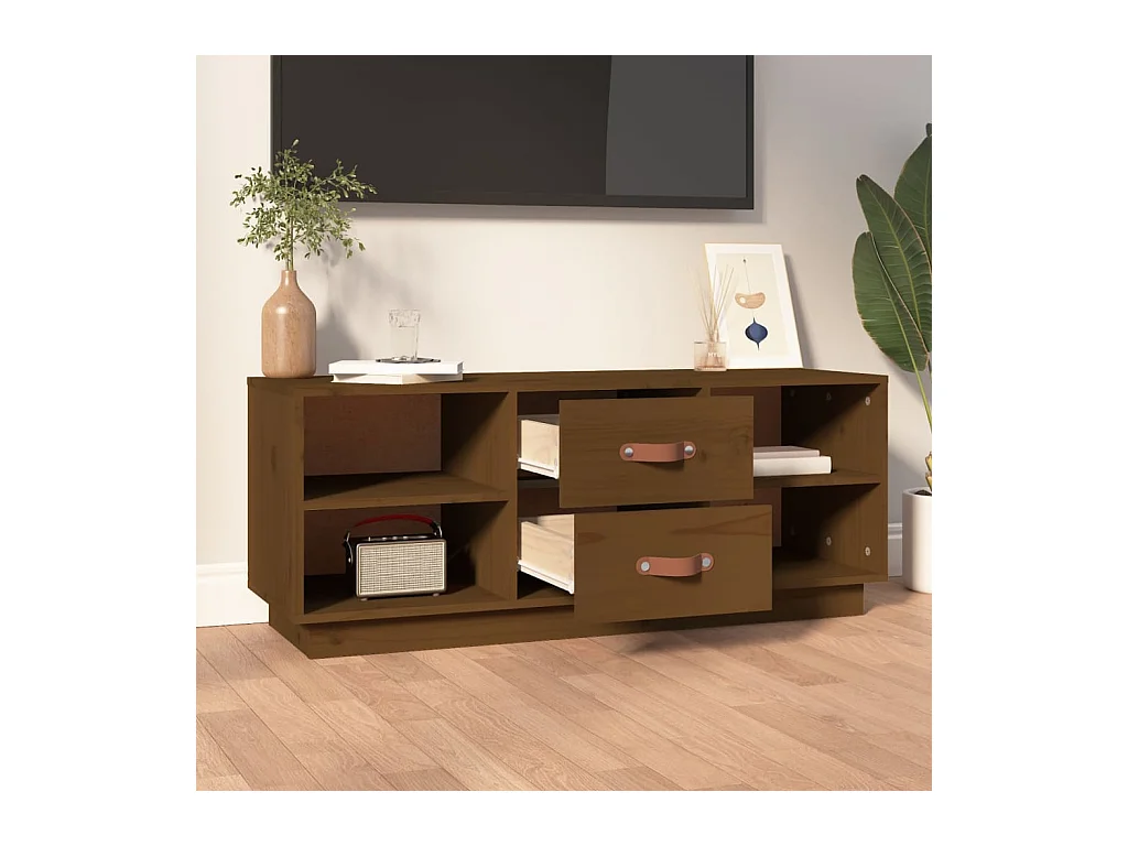 Malindra  Meuble TV Marron miel 100x34x40 cm Bois de pin massif