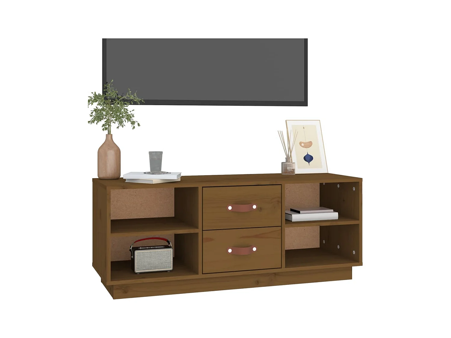 Malindra  Meuble TV Marron miel 100x34x40 cm Bois de pin massif