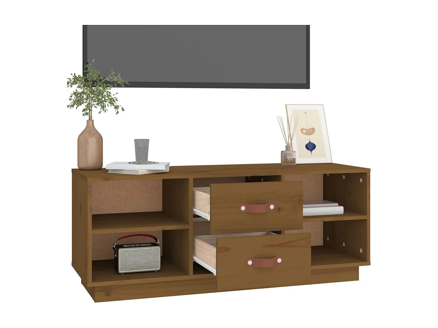 Malindra  Meuble TV Marron miel 100x34x40 cm Bois de pin massif
