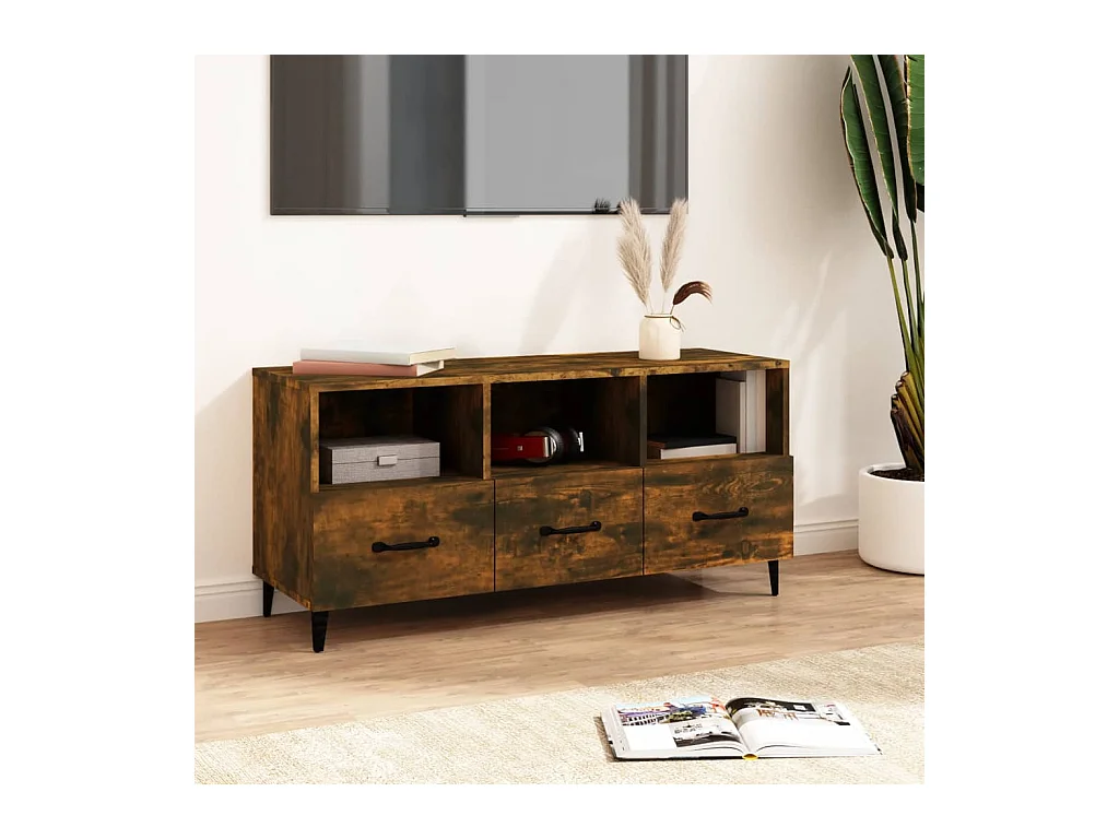 Firuz  Meuble TV Chêne fumé 102x35x50 cm Bois d'ingénierie