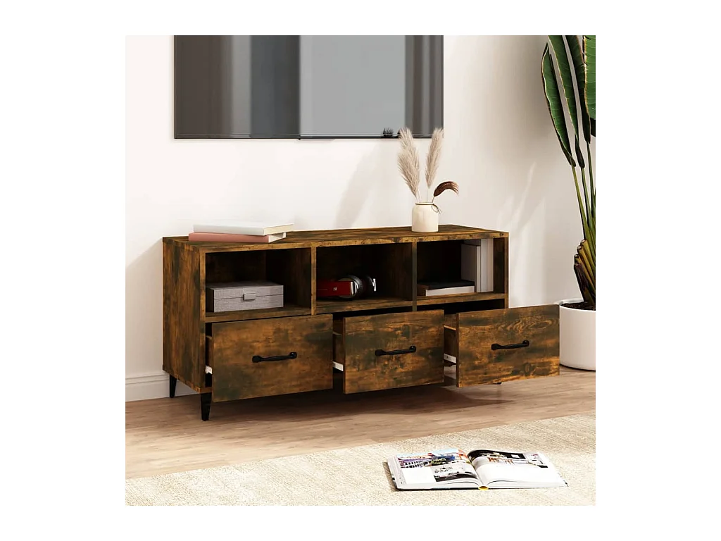 Firuz  Meuble TV Chêne fumé 102x35x50 cm Bois d'ingénierie