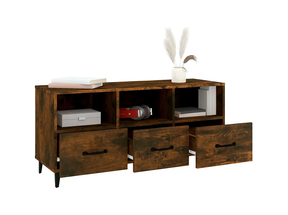 Firuz  Meuble TV Chêne fumé 102x35x50 cm Bois d'ingénierie