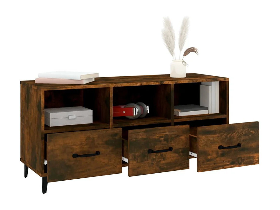 Firuz  Meuble TV Chêne fumé 102x35x50 cm Bois d'ingénierie