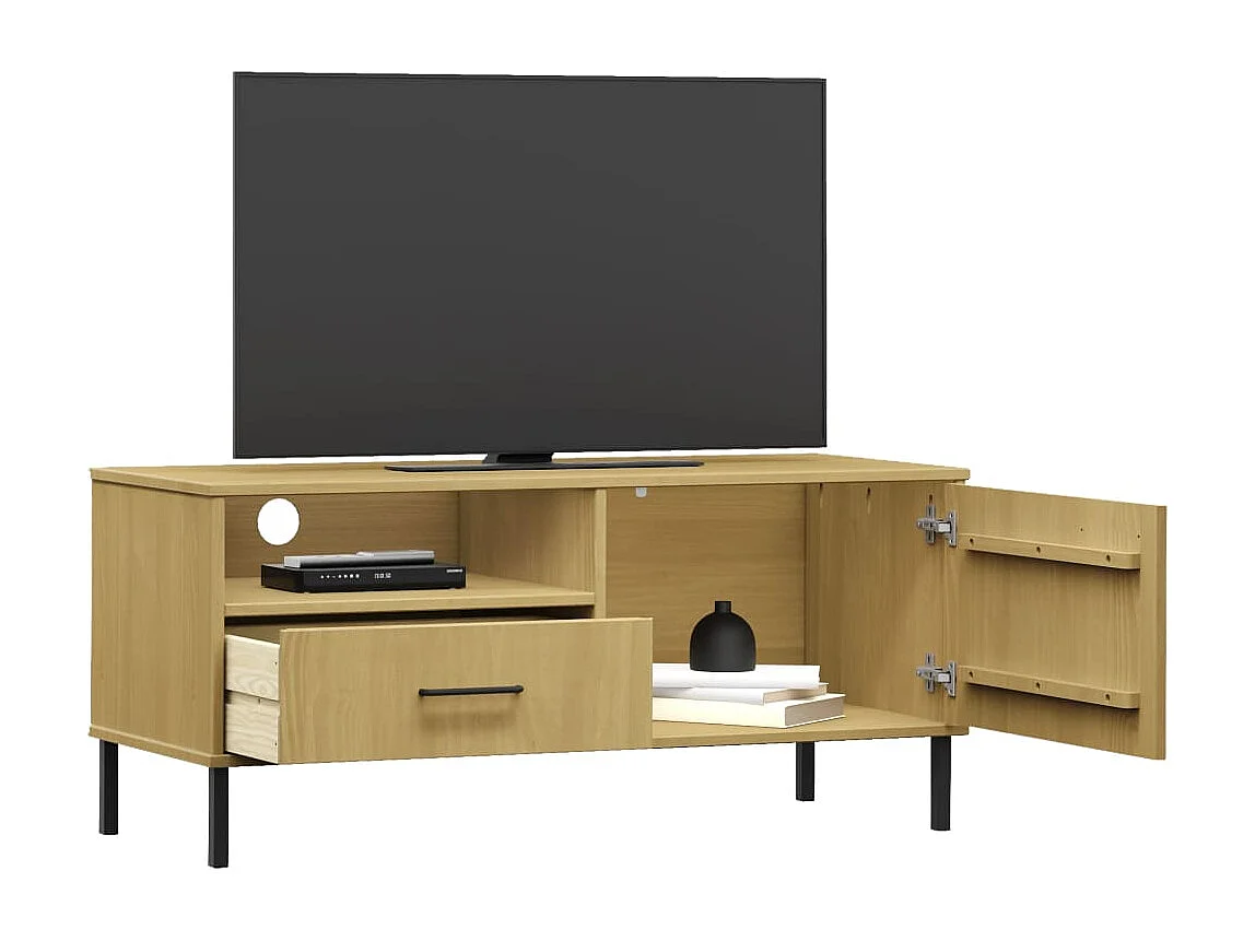Gylmar  Mueble de TV con patas de metal OSLO madera maciza pino marrón