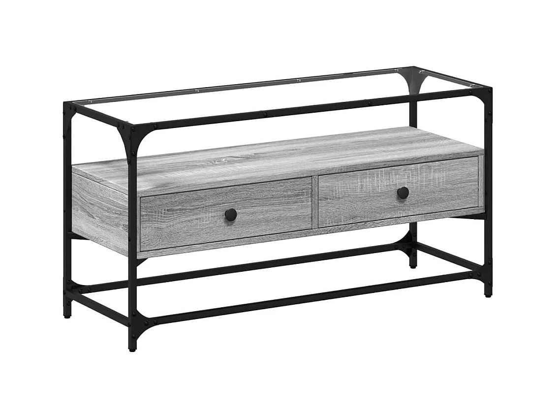 Varel  Tv-meubel met glazen blad 98x35x51 cm bewerkt hout grijs sonoma