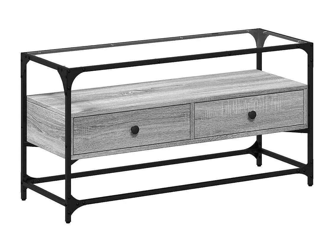 Varel  Mueble TV cristal y madera ingeniería gris Sonoma 98x35x51 cm