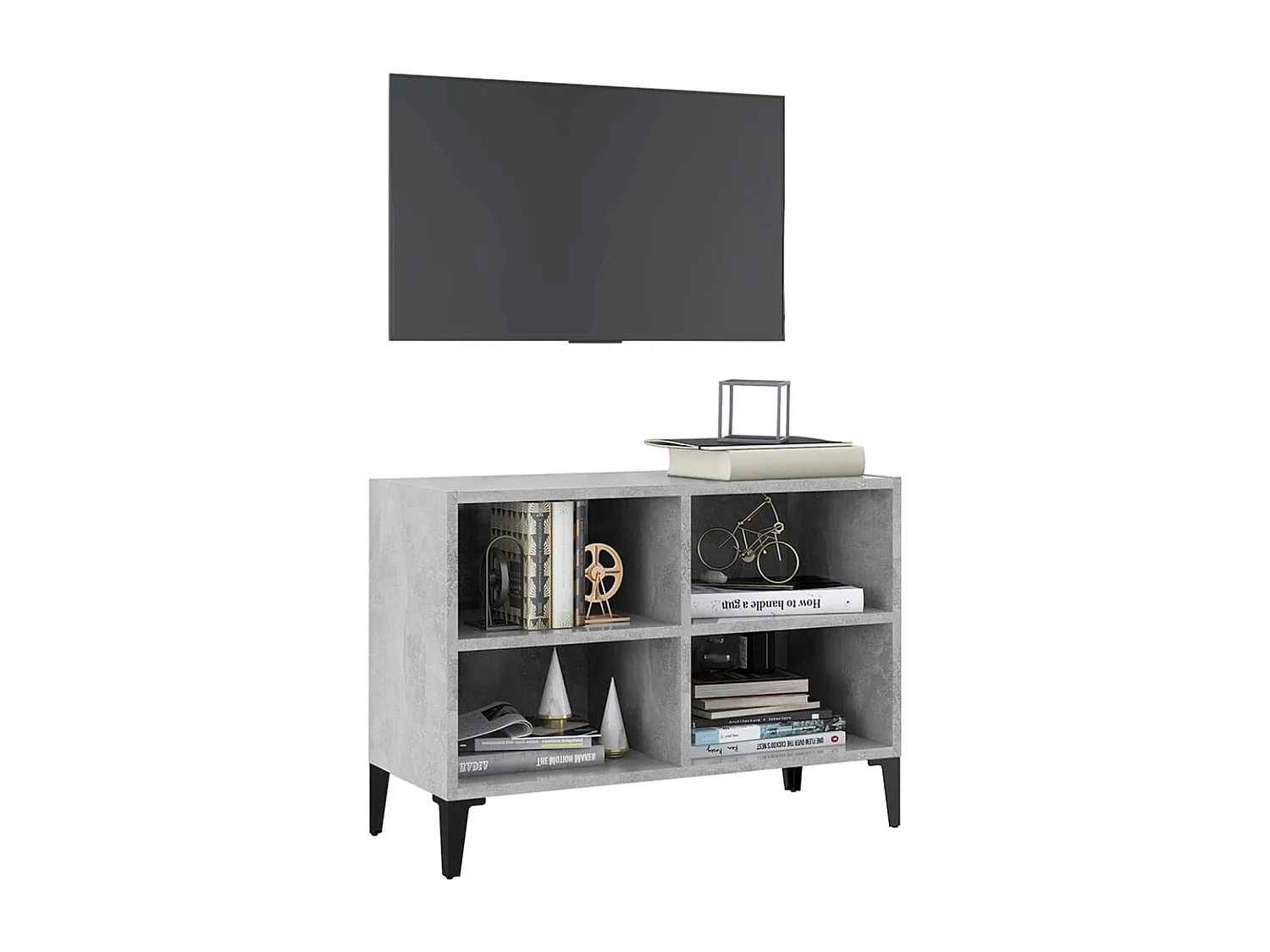 Eadestown  Meuble TV avec pieds en métal Gris béton 69,5x30x50 cm