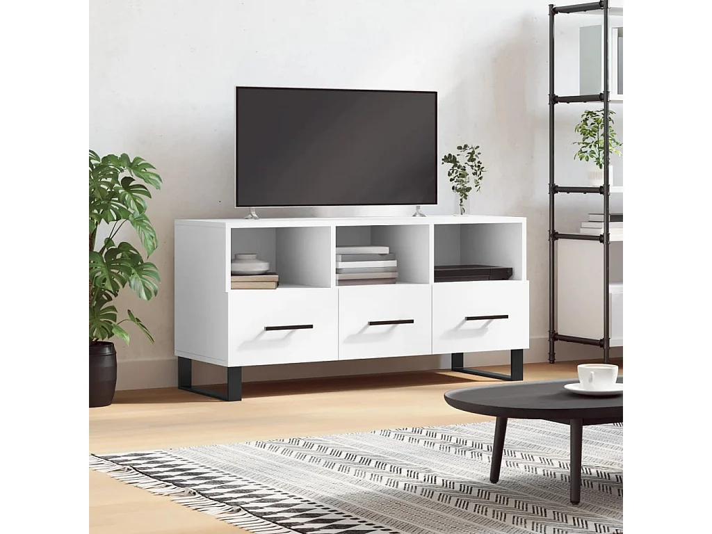 Thimister-Clermont  Meuble TV blanc 102x36x50 cm bois d'ingénierie