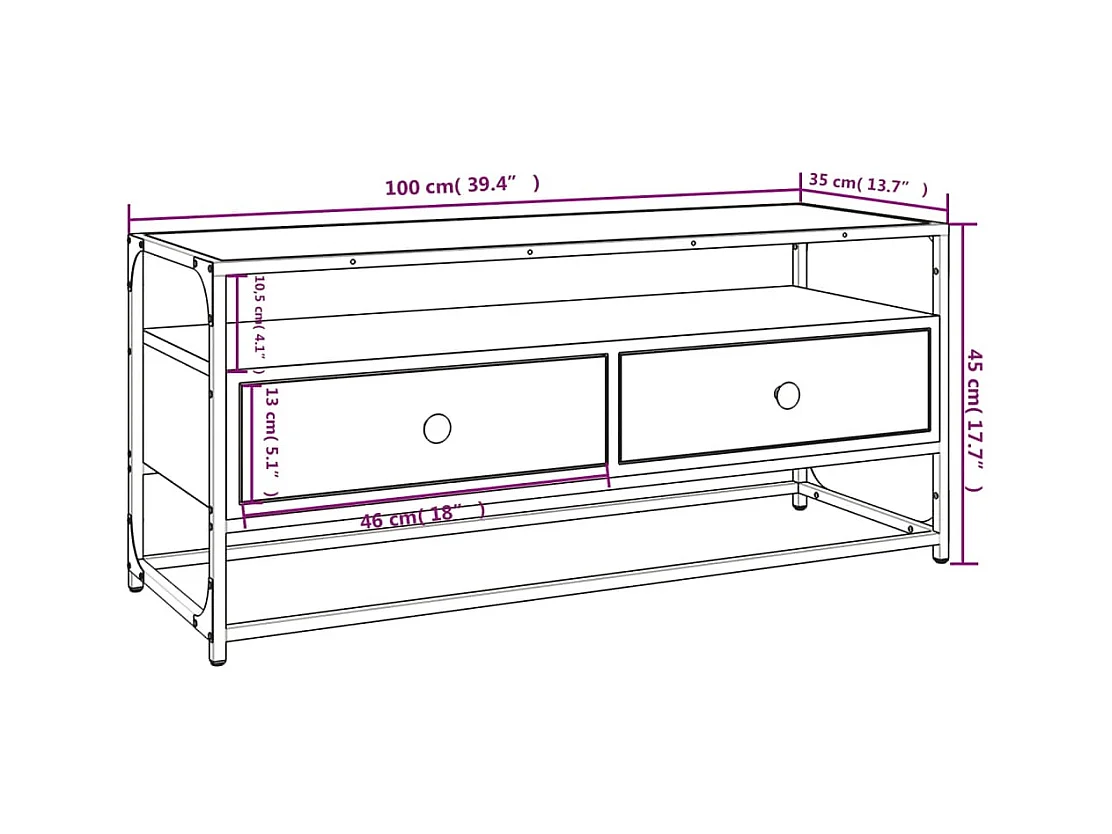 Bralir  Meuble TV noir 100x35x45 cm bois d'ingénierie