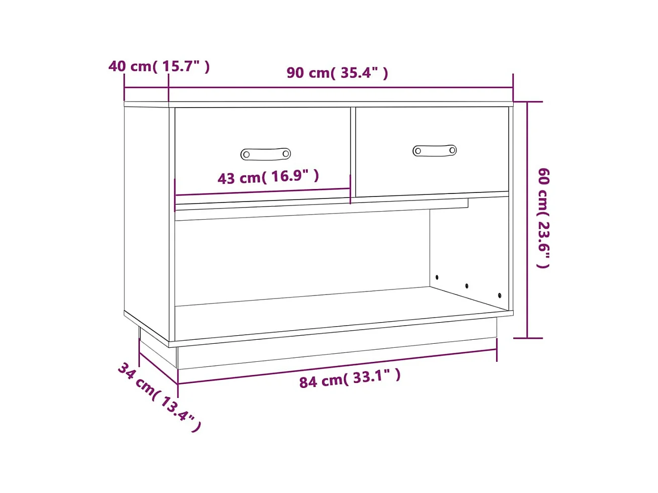 Carly Grace  Tv-meubel 90x40x60 cm massief grenenhout zwart