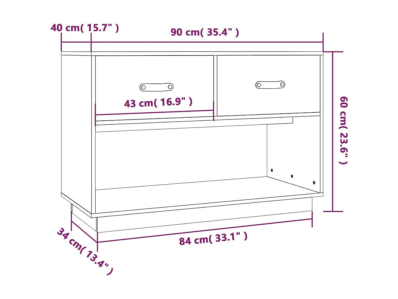 Carly Grace  Mueble de TV madera maciza de pino negro 90x40x60 cm