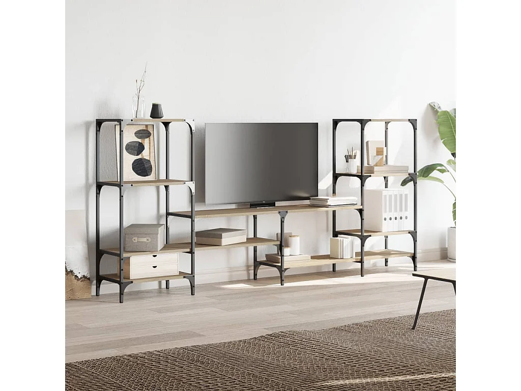 Cilyra  Mueble de TV madera de ingeniería roble Sonoma 206,5x28,5x95 cm