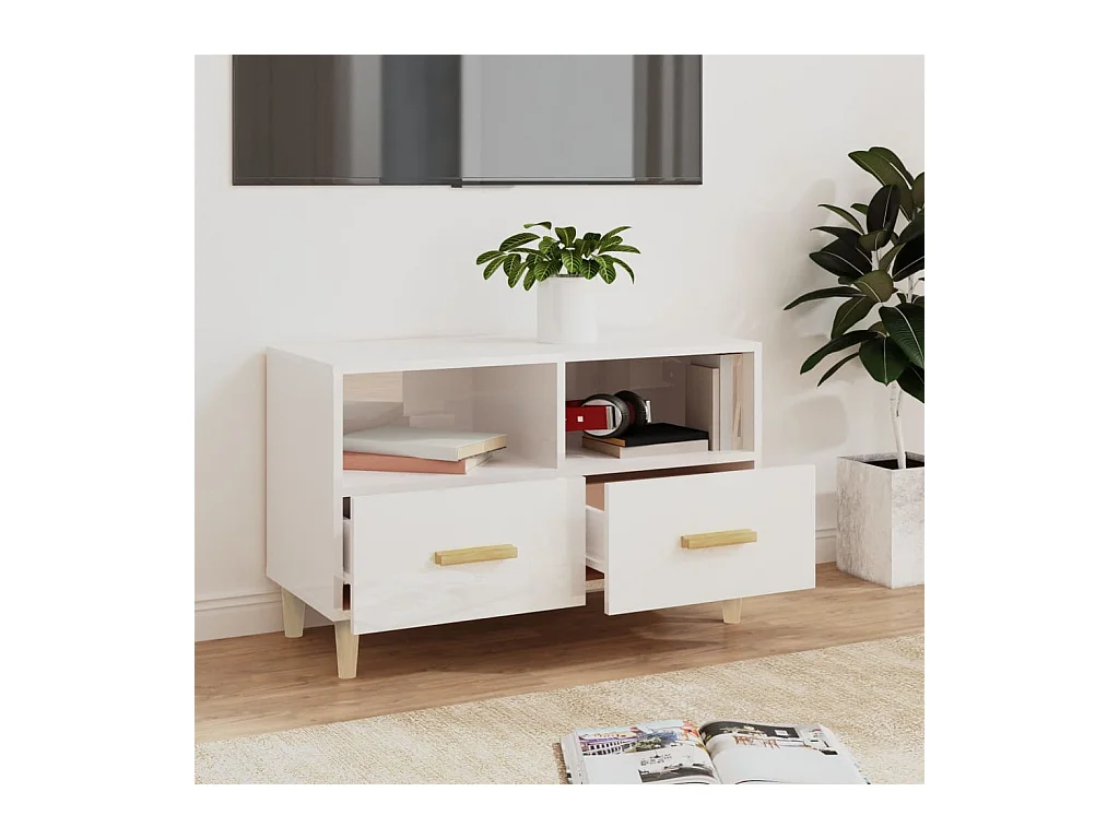 Millingen aan de Rijn  Meuble TV Blanc brillant 80x36x50 cm Bois d'ingénierie