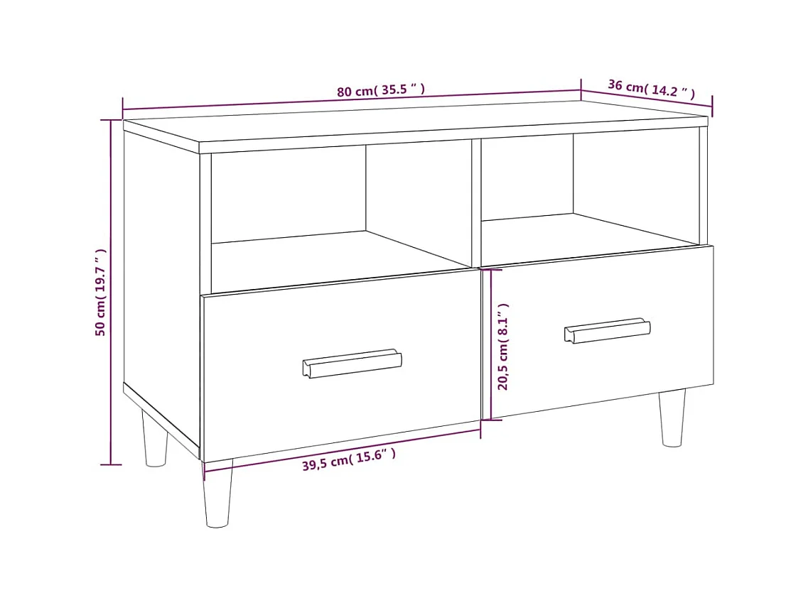 Millingen aan de Rijn  Mueble de TV madera contrachapada blanco brillo 80x36x50 cm
