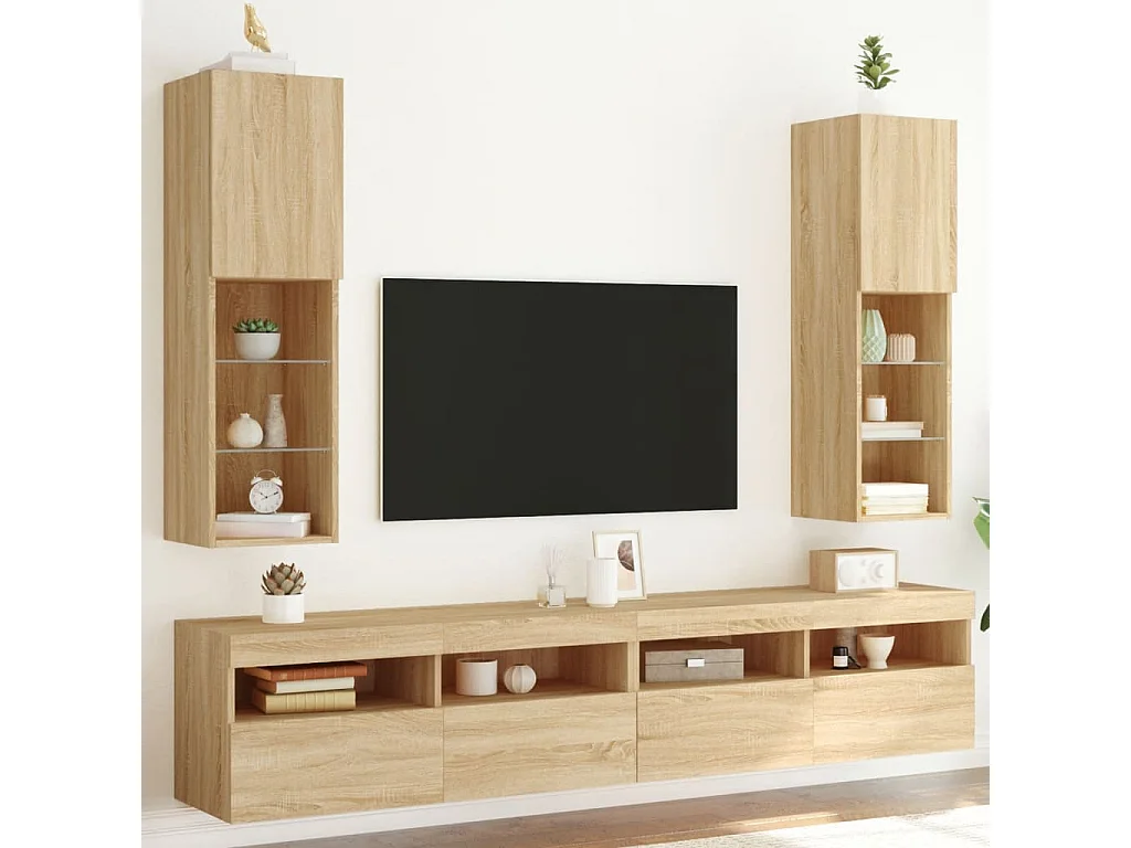 Almar  Tv-meubels met LED-verlichting 2 st 30,5x30x102 cm sonoma eiken