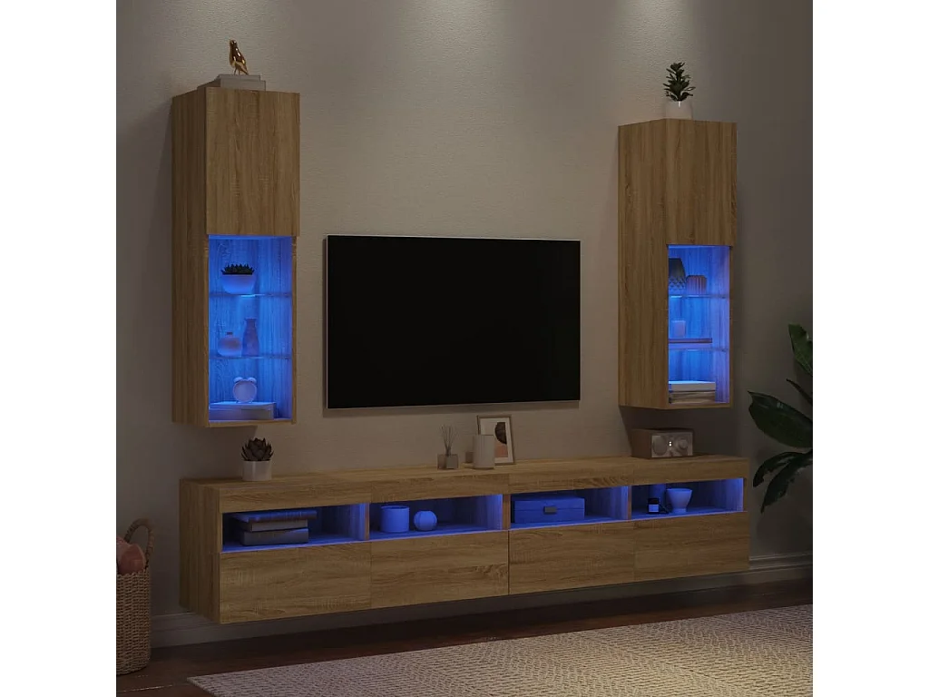 Almar  Tv-meubels met LED-verlichting 2 st 30,5x30x102 cm sonoma eiken