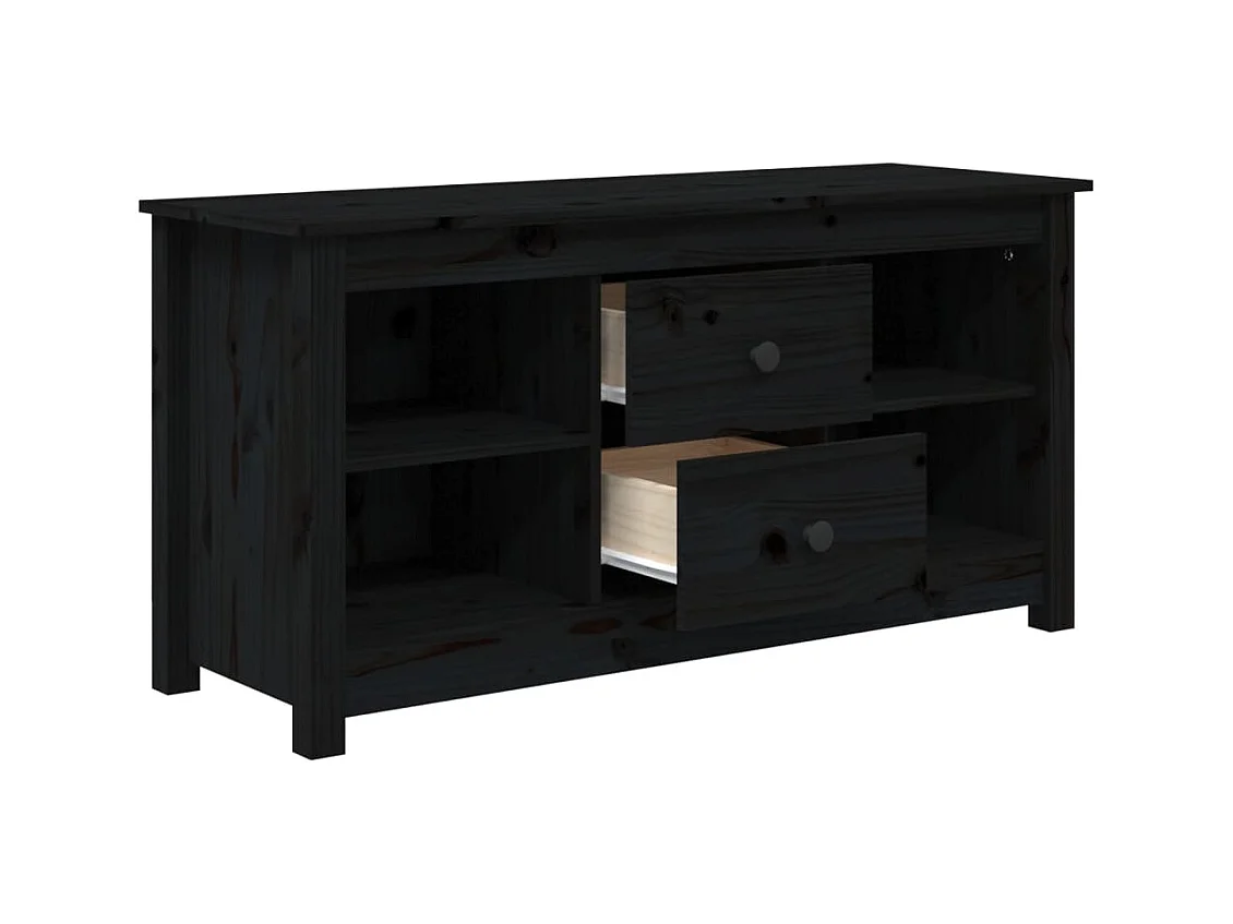 Cordele  Meuble TV Noir 103x36,5x52 cm Bois de pin massif