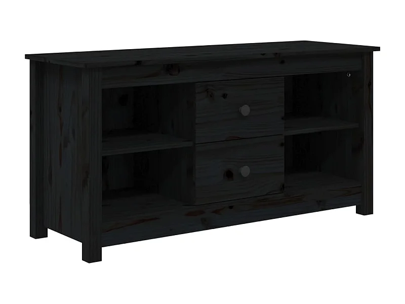 Cordele  Meuble TV Noir 103x36,5x52 cm Bois de pin massif