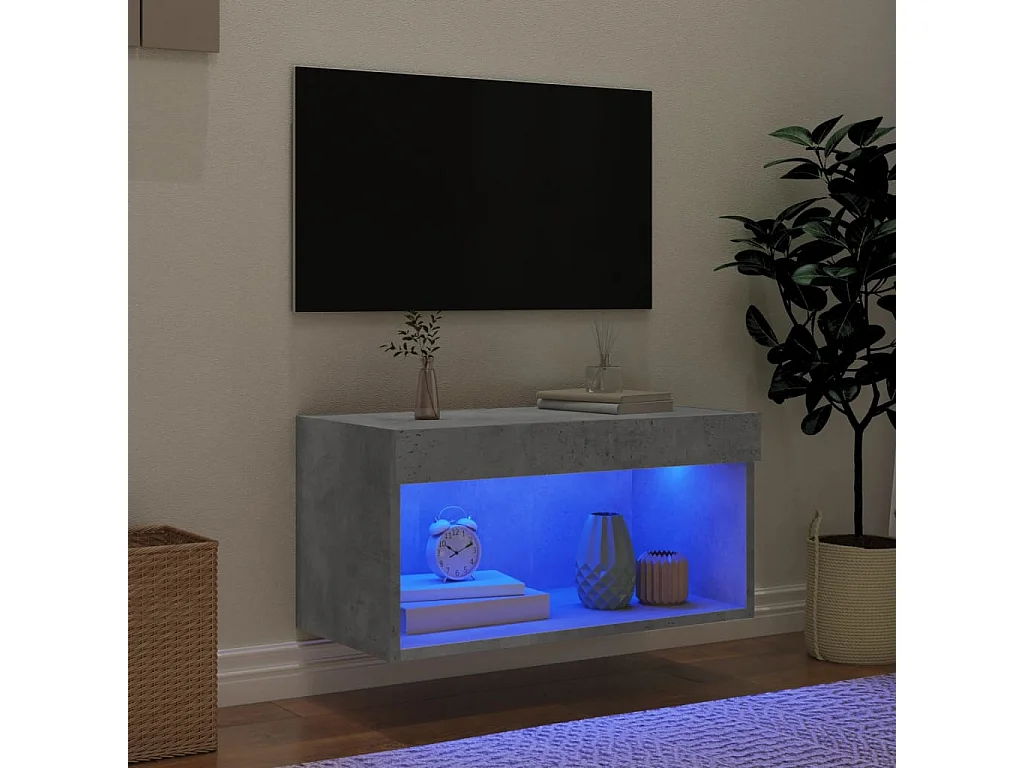 Mano  Meuble TV avec lumières LED gris béton 60x30x30 cm