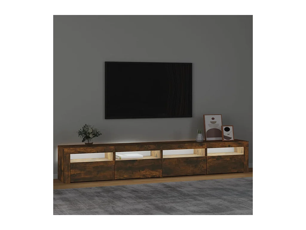 Cincinnatus  Meuble TV avec lumières LED Chêne fumé 240x35x40 cm