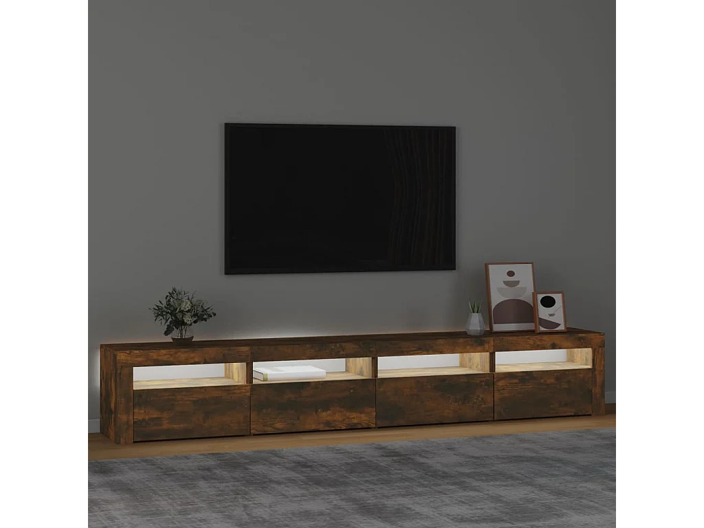 Cincinnatus  Meuble TV avec lumières LED Chêne fumé 240x35x40 cm