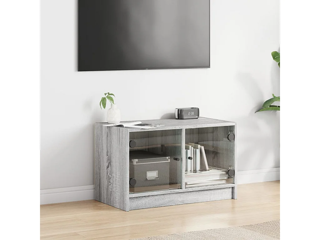 Herpen  Meuble TV avec portes en verre sonoma gris 68x37x42 cm
